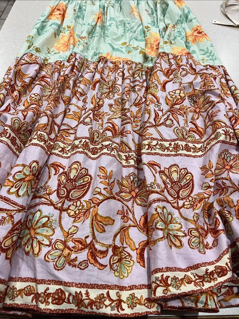 Free People Floral Tiered Maxi Dress with Tie Straps - Pink & Mint